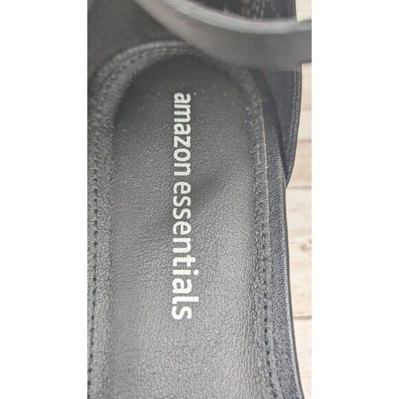 Essentials Womens 7.5 Black Leather Adjustable Ankle Strap Sandal 2" Heel - Picture 8 of 9